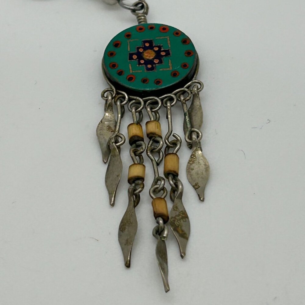 Vintage Southwestern Dangle Earrings Hand Painted Tribal Boho Geometric Fringe - Picture 4 of 13